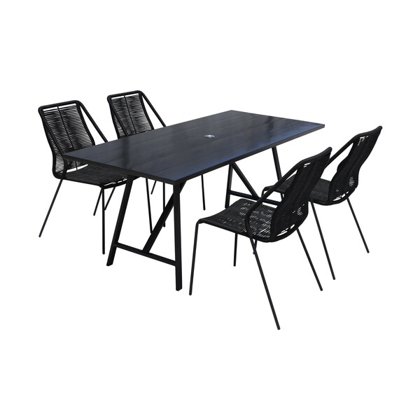 Armen Living Koala and Clip 5 Piece Dining Set in Dark Eucalyptus Wood and Metal with Black Rope 840254332324 - main